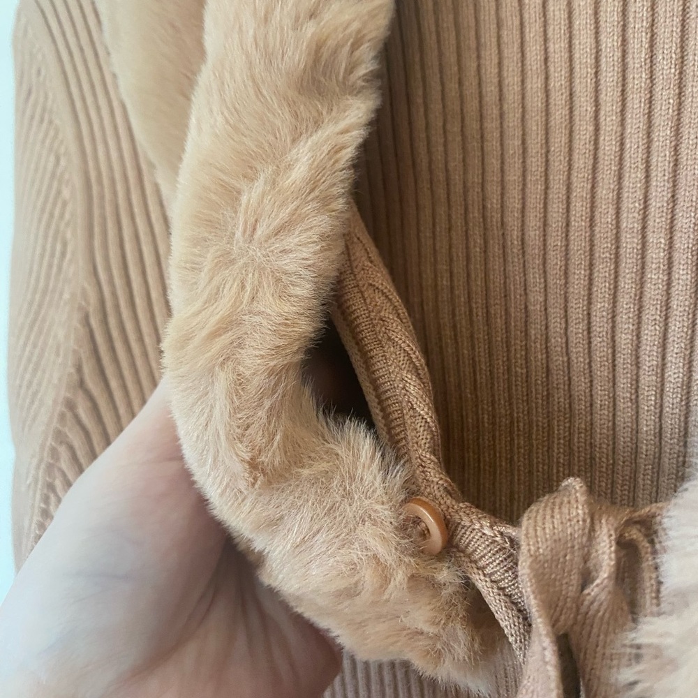 NWOT Love Tree Camel Tie-Accent Shawl Collar Cardigan - Picture 5 of 7